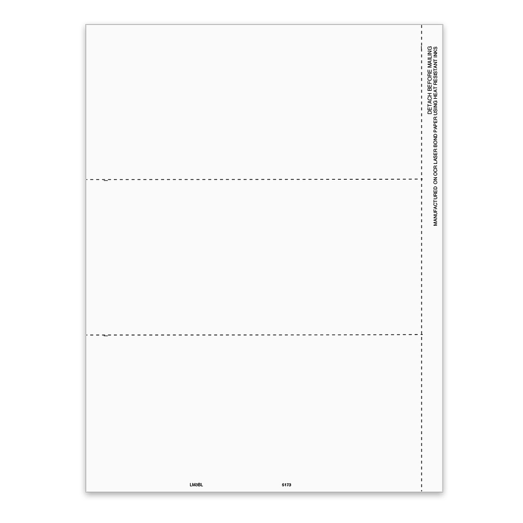 3-Up Blank 1099-MISC Tax Form with Employee Instructions and 1/2" Side Perf (5173)