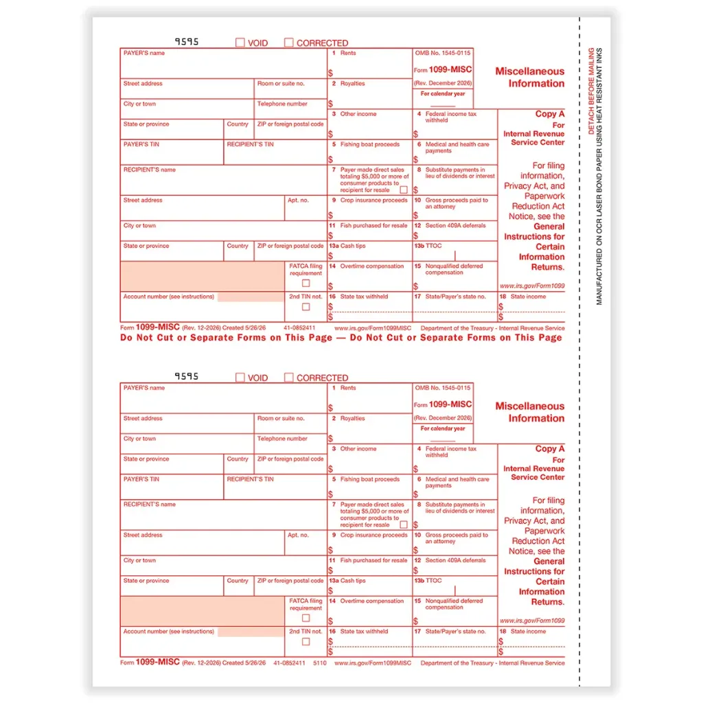Tax Form 1099-MISC - Copy A Federal (5110)
