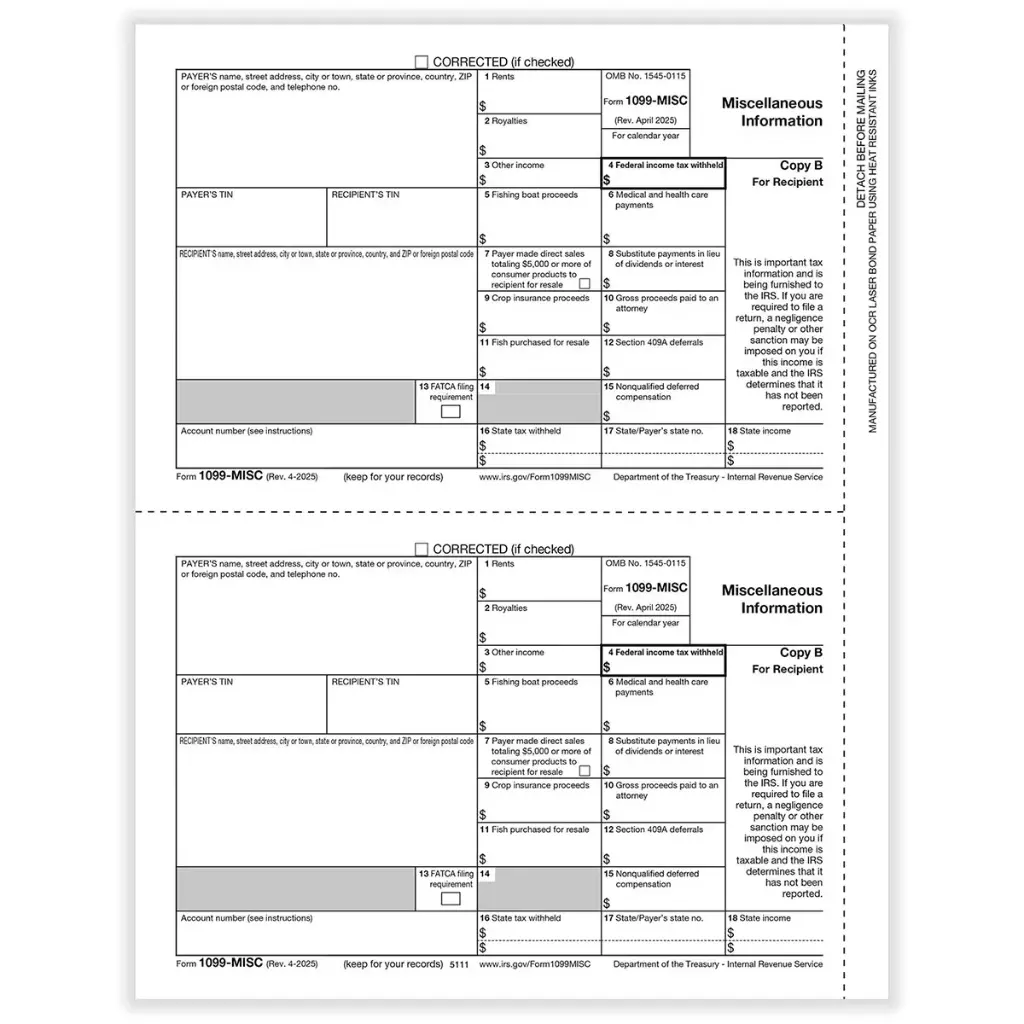[5111] Tax Form 1099-MISC - Copy B Recipient (5111)