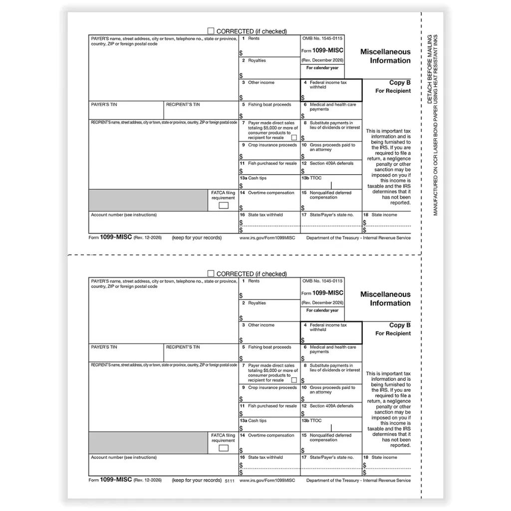 [5111] Tax Form 1099-MISC - Copy B Recipient (5111)