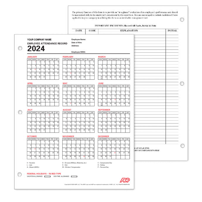 ADP Employee Attendance Record Calendar