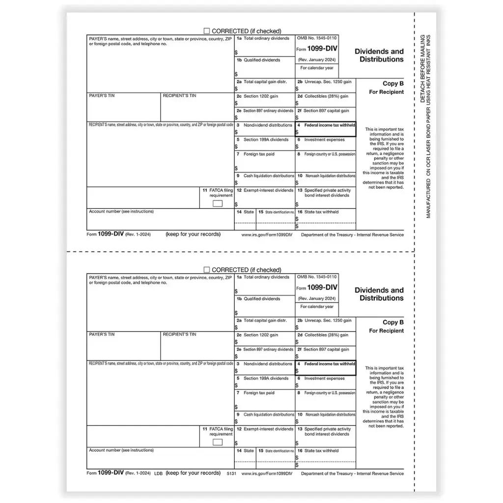 [5131] Tax Form 1099-DIV - Copy B/ 2 Recipient (5131)