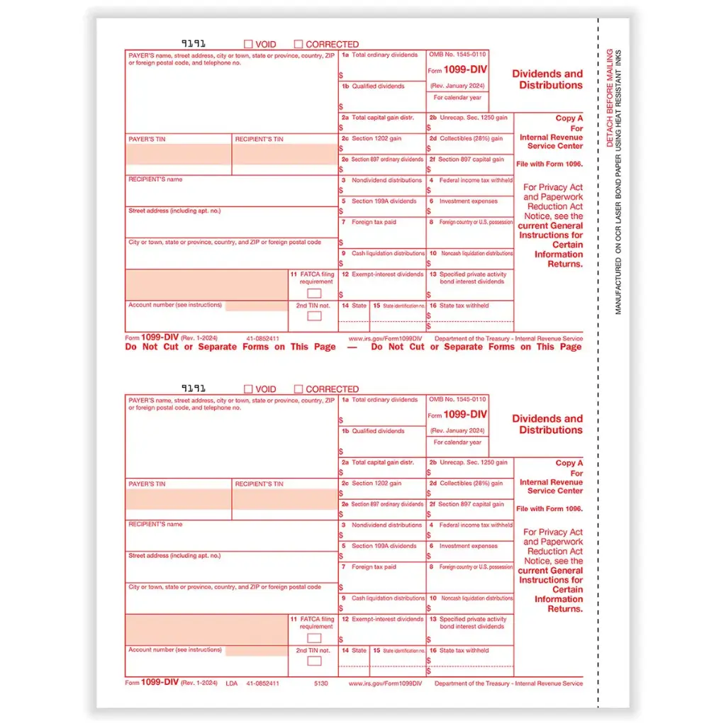 [5130] Tax Form 1099-DIV - Copy A Federal (5130)