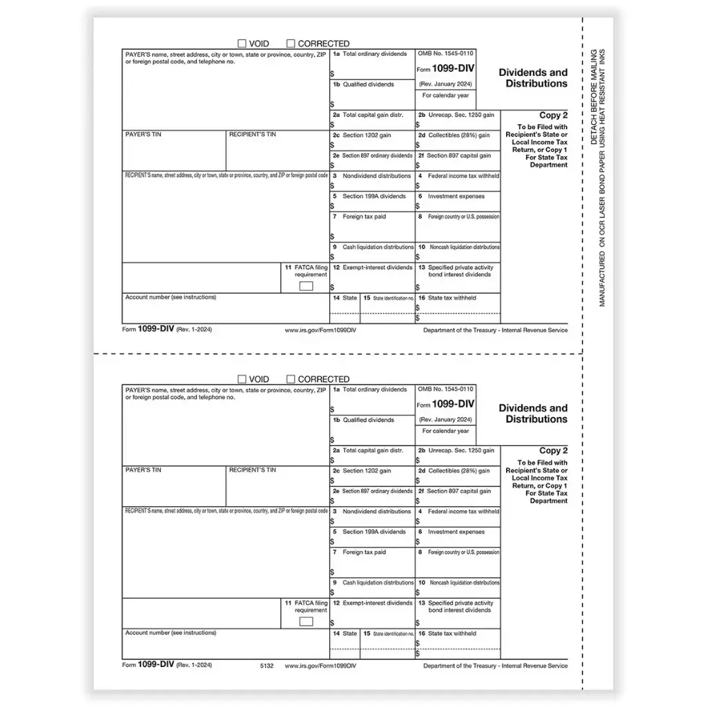 [5132] Tax Form 1099-DIV - Copy C/ 1 Payer State (5132)