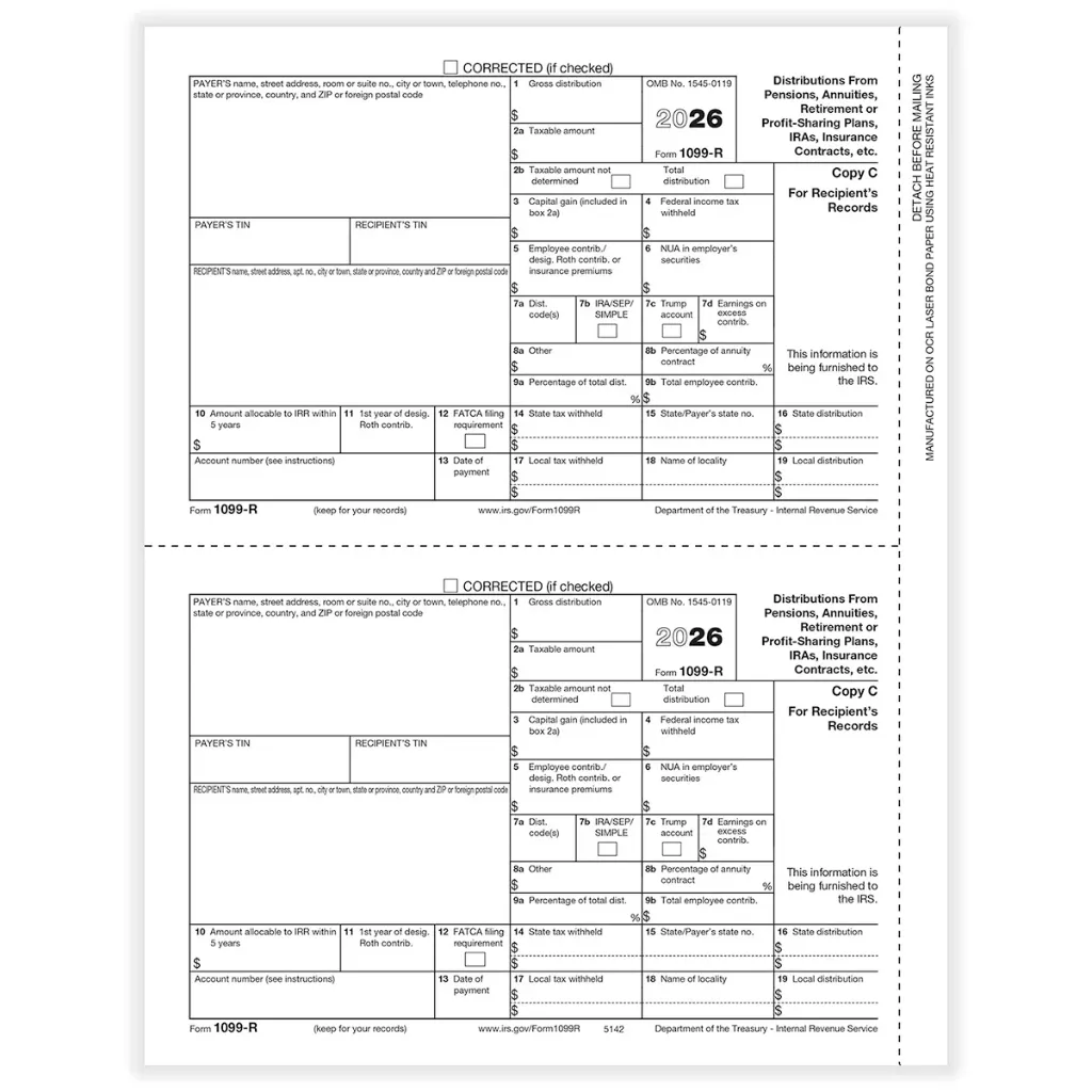 Tax Form 1099-R - Copy C/ 2 Recipient (5142)