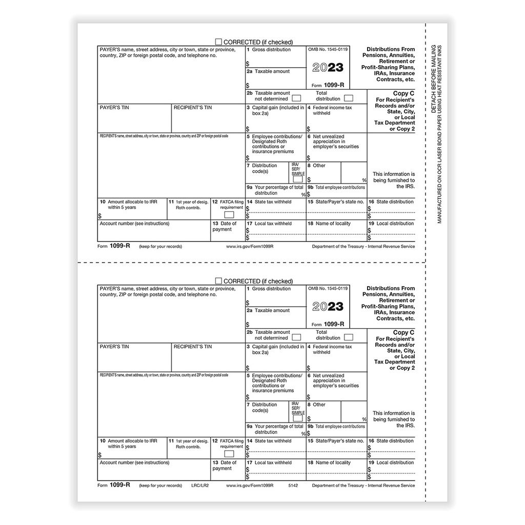Tax Form 1099-R - Copy C/ 2 Recipient (5142)