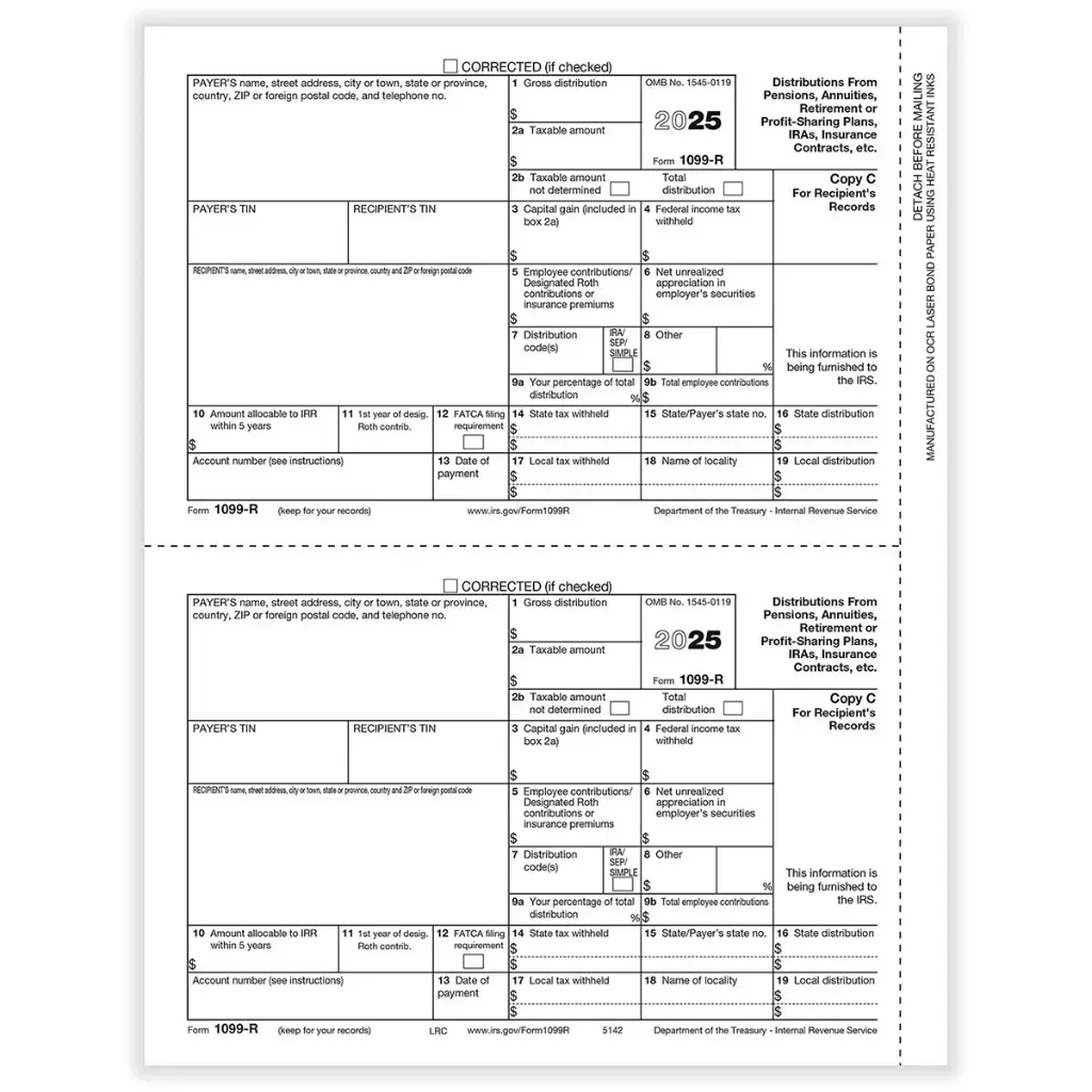 [5142] Tax Form 1099-R - Copy C/ 2 Recipient (5142)
