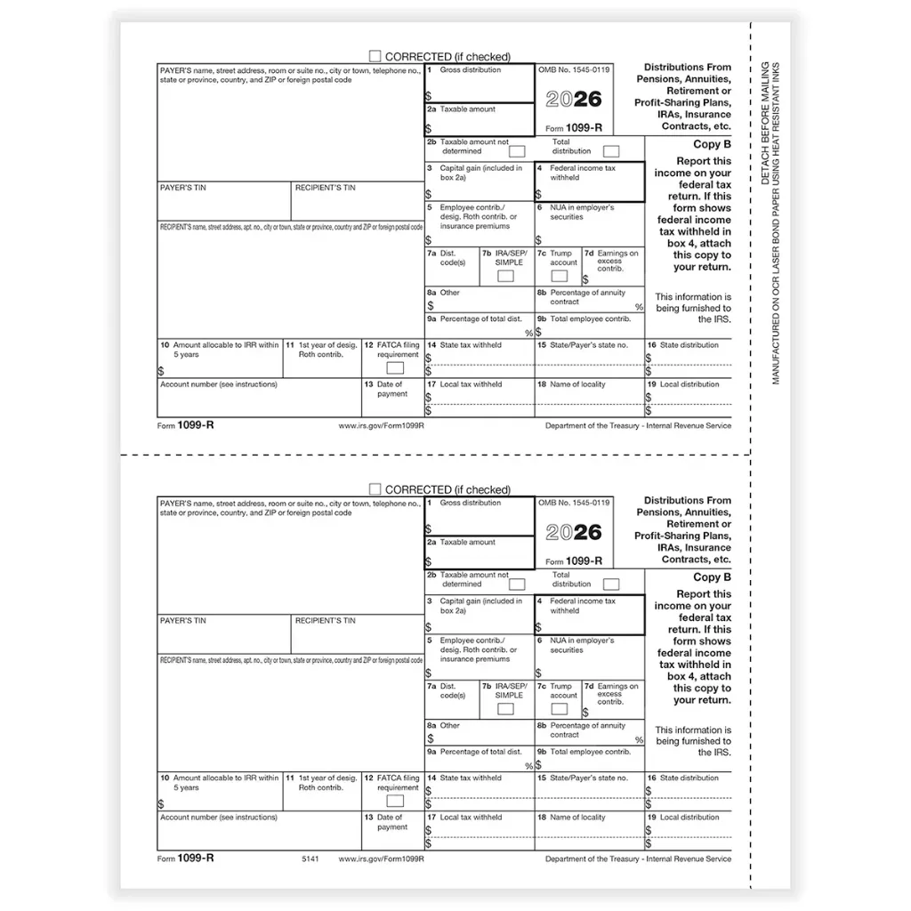 Tax Form 1099-R - Copy B Recipient (5141)