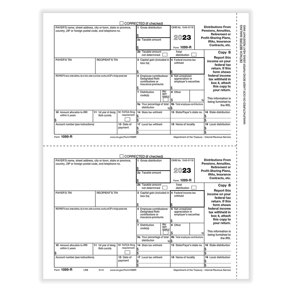 Tax Form 1099-R - Copy B Recipient (5141)