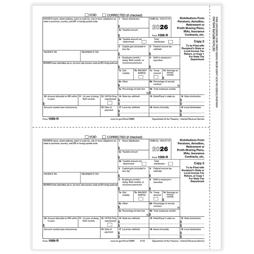 Tax Form 1099-R - Copy D/1 Payer/State (5143)