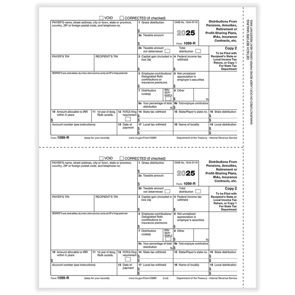 [5143] Tax Form 1099-R - Copy D/1 Payer/State (5143)