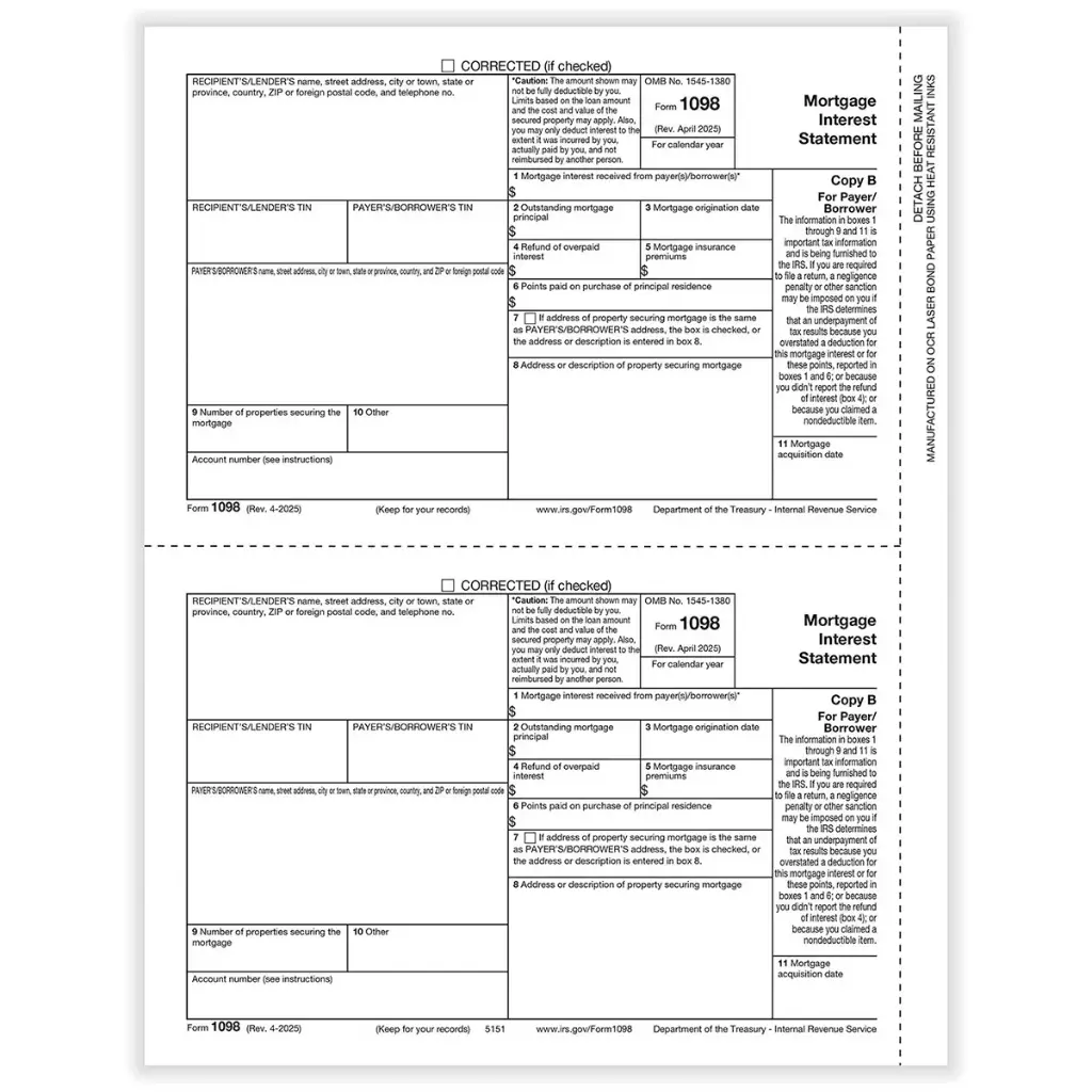 Tax Form 1098 - Copy B Payer/Borrower (5151)