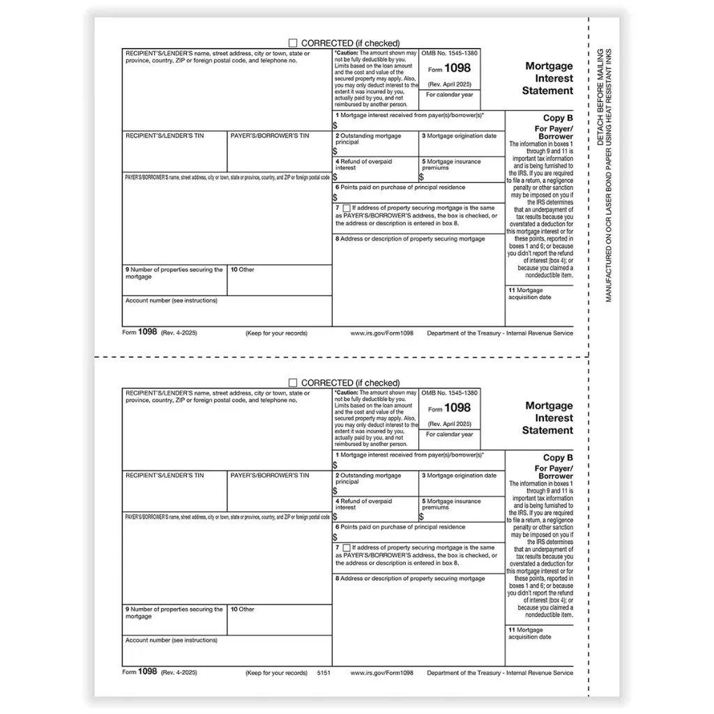 [5151] Tax Form 1098 - Copy B Payer/Borrower (5151)