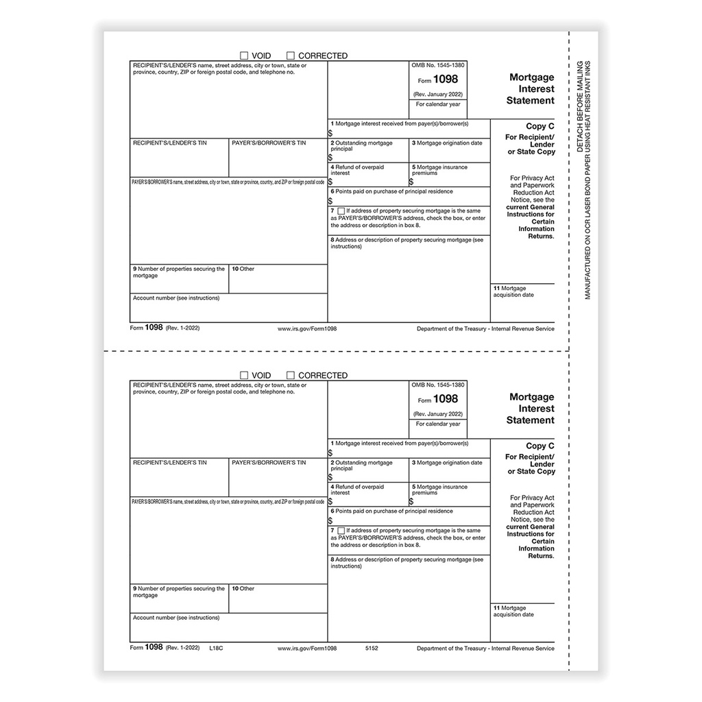 Tax Form 1098 - Copy C Recipient/Lender (5152)