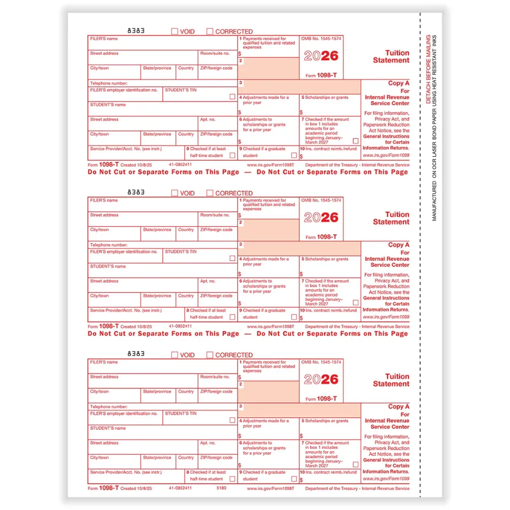 [5180] Tax Form 1098-T - Copy A Federal (5180)