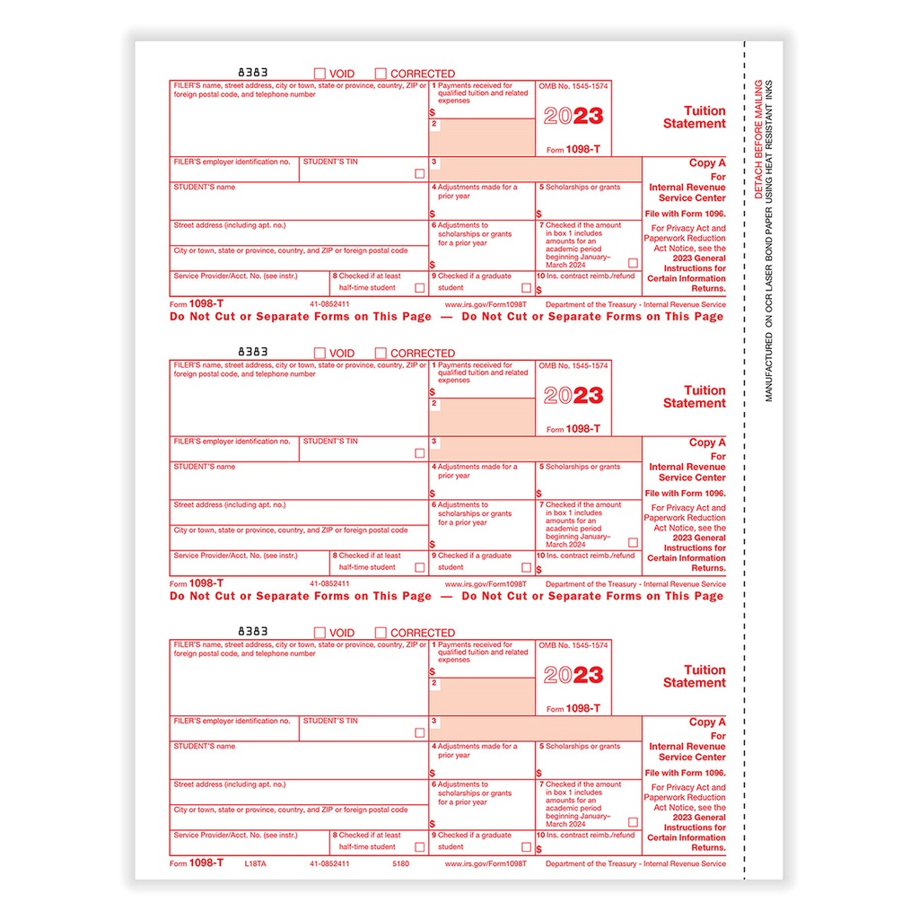 Tax Form 1098-T - Copy A Federal (5180)