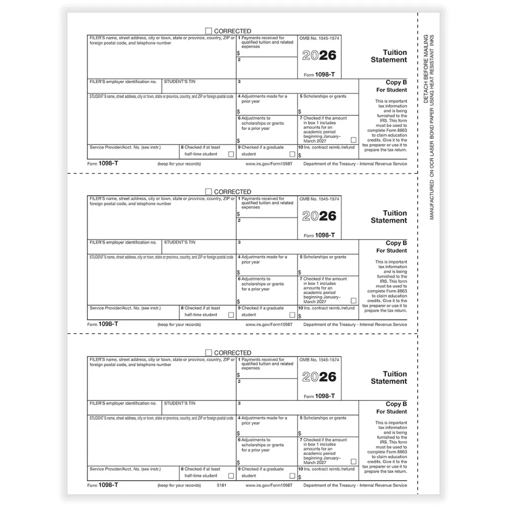 Tax Form 1098-T - Copy B Student (5181)