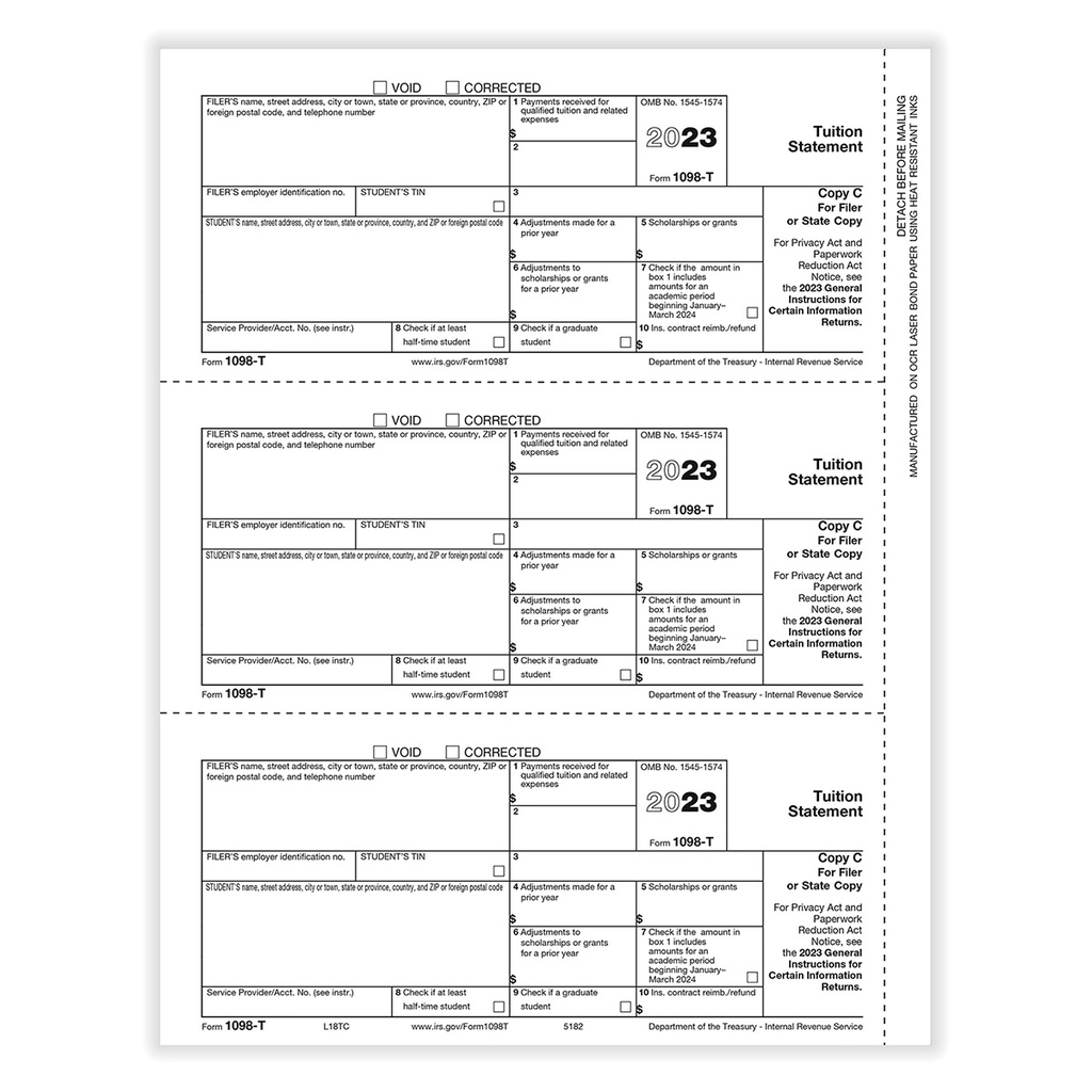 Tax Form 1098-T - Copy C Filer (5182)