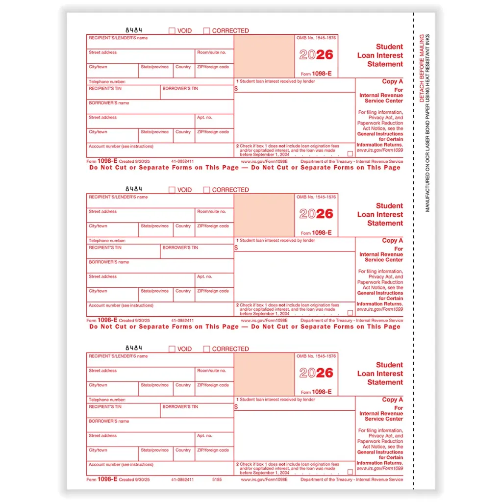 [5185] Tax Form 1098-E - Copy A Federal (5185)