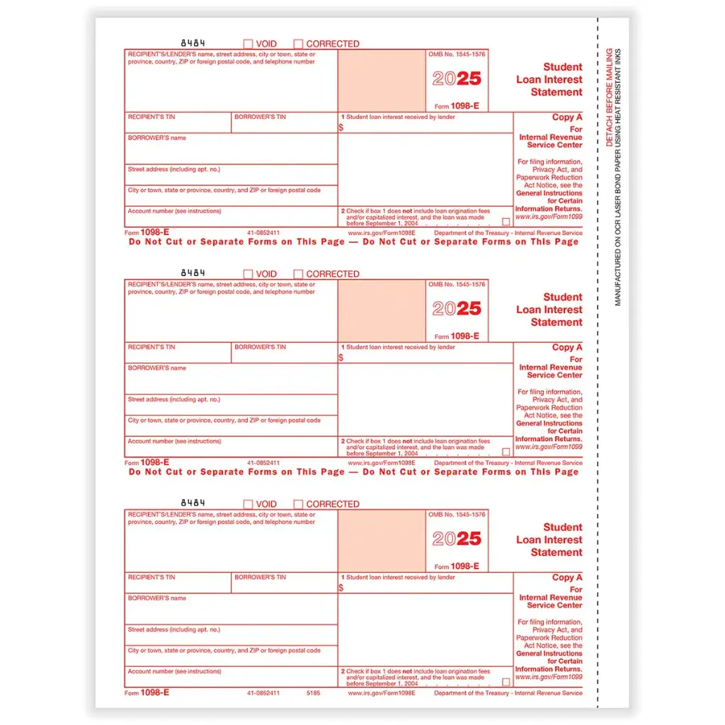 Tax Form 1098-E - Copy A Federal (5185)