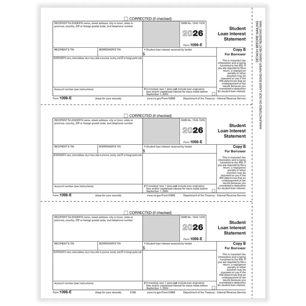[5186] Tax Form 1098-E - Copy B Borrower (5186)