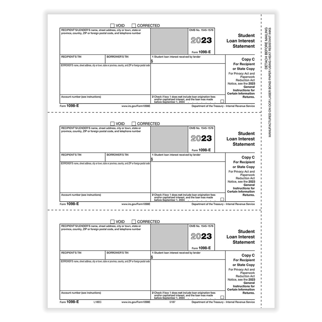 Tax Form 1098-E - Copy C Recipient (5187)
