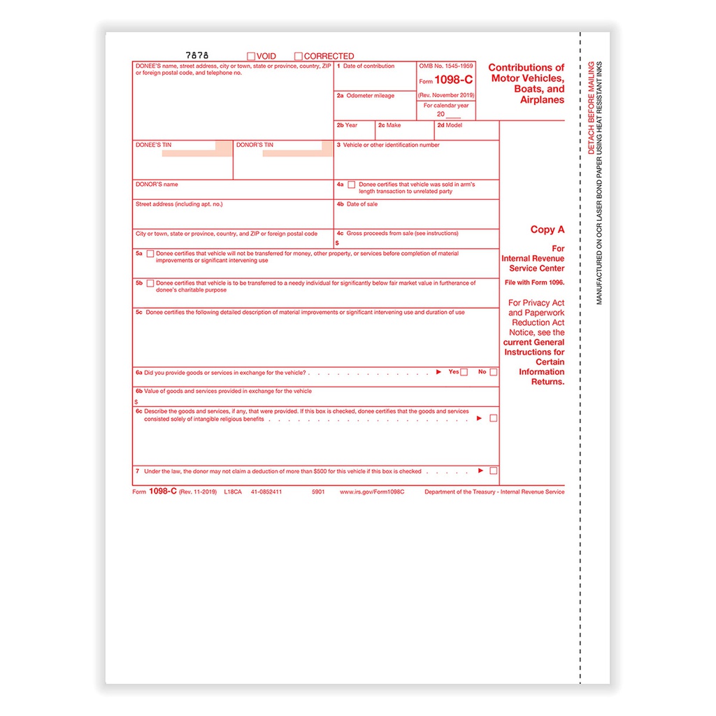 Tax Form 1098-C - Copy A Federal (5901)