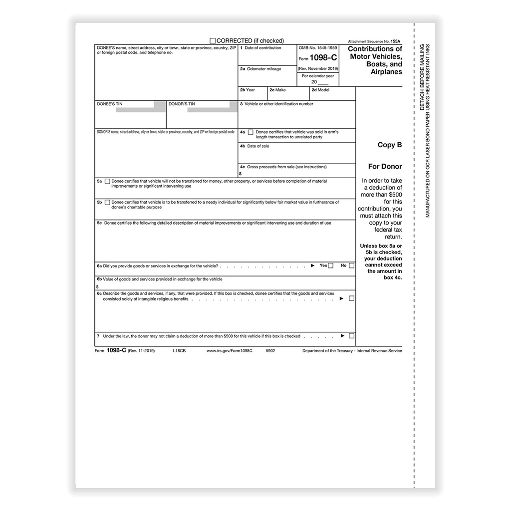 Tax Form 1098-C - Copy B Donor (5902)