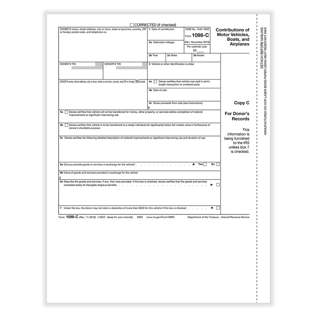 Tax Form 1098-C - Copy C Donor's Records (5903)