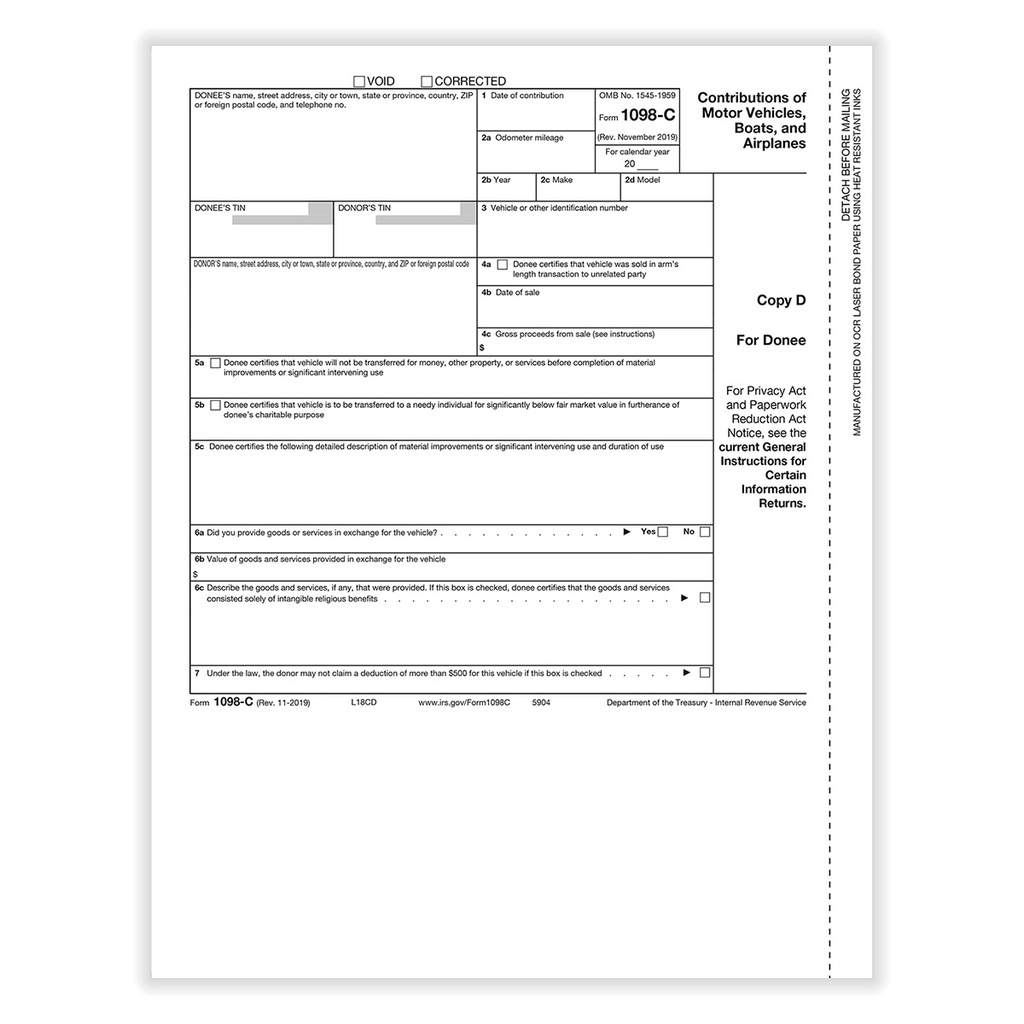 Tax Form 1098-C - Copy D Donee (5904)