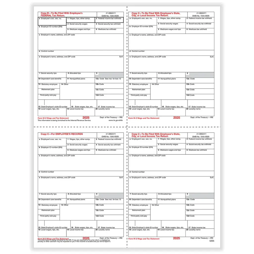 [5205] Tax Form W-2 - Condensed B/C/2/2 - 4up (5205)