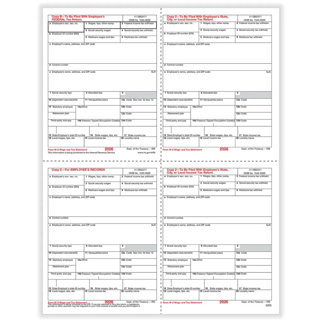 [5205] Tax Form W-2 - Condensed B/C/2/2 - 4up (5205)