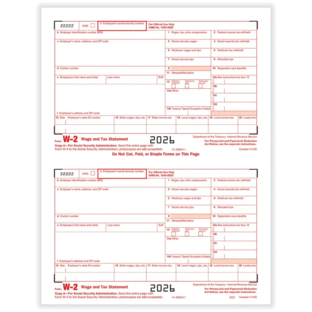 Tax Form W-2 - Copy A - 2up (5201)
