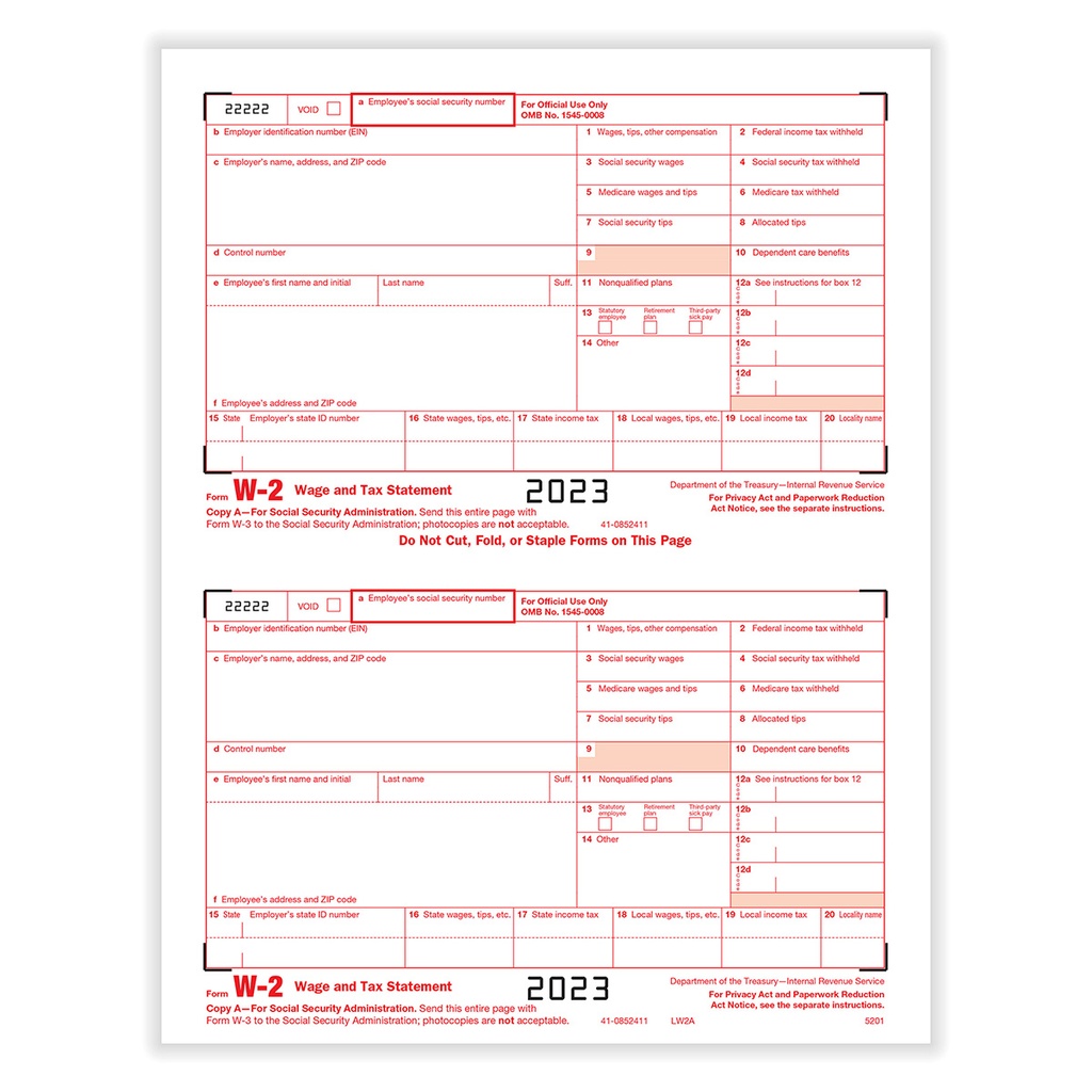 Tax Form W-2 - Copy A - 2up (5201)
