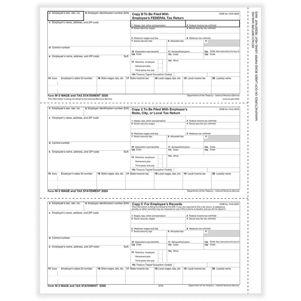 [5210] Tax Form W-2 - Employee Copies - Condensed - 3up (5210)