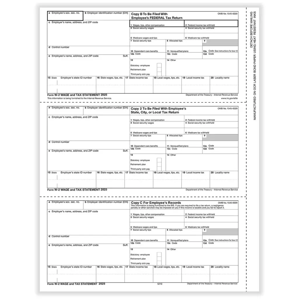 [5210] Tax Form W-2 - Employee Copies - Condensed - 3up (5210)