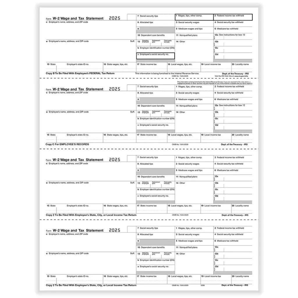 Tax Form W-2 - Employee Copies - Condensed - 4up (5206)
