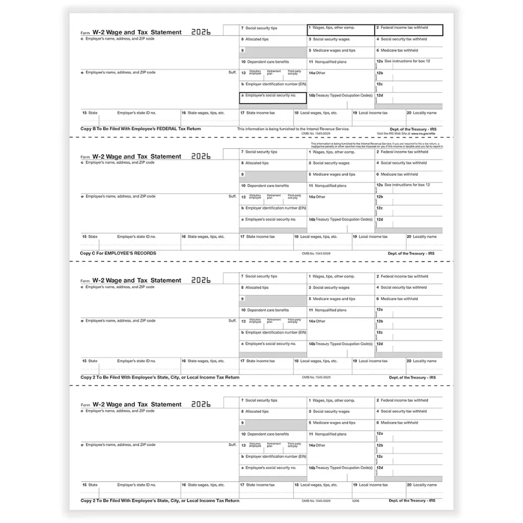 [5206] Tax Form W-2 - Employee Copies - Condensed - 4up (5206)