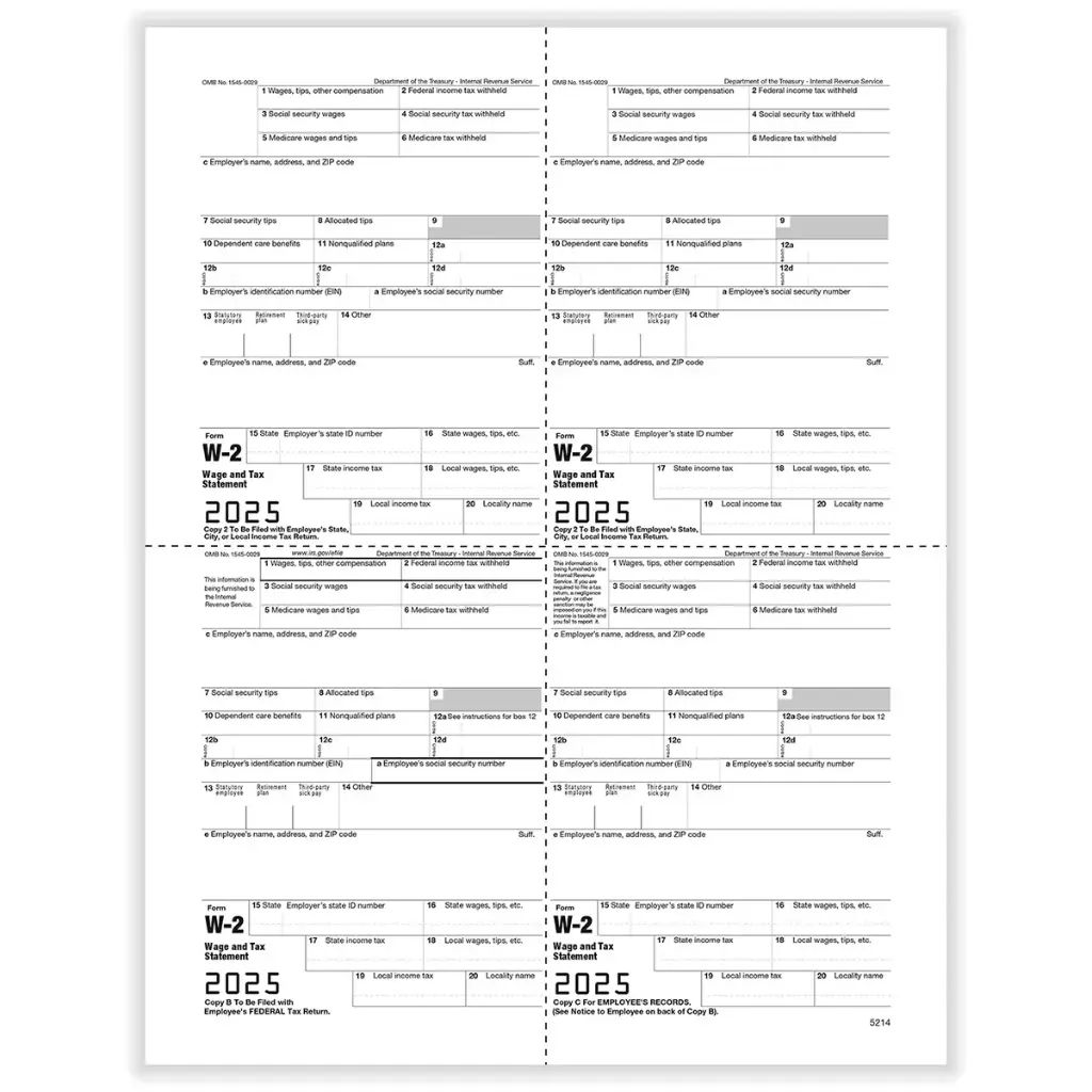 [5214] Tax Form W-2 - Employee Copies B/C/2/2 - 4up Version 1 (5214)