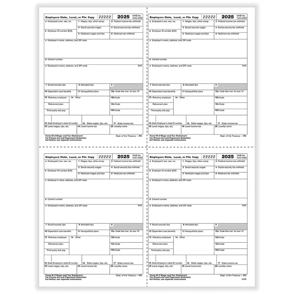 [5405] Tax Form W-2 - Employer Copies - Condensed - 4up Version 1 (5405)