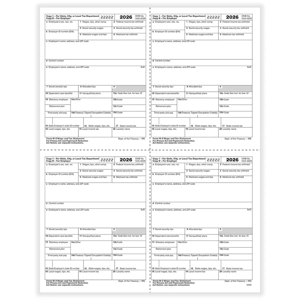[5405] Tax Form W-2 - Employer Copies - Condensed - 4up Version 1 (5405)