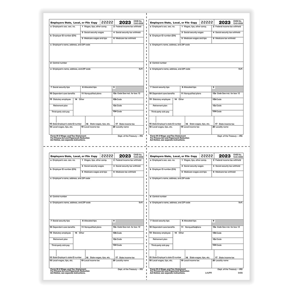 Tax Form W-2 - Employer Copies - Condensed - 4up Version 1 (5405)