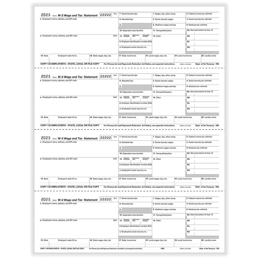 [5406] Tax Form W-2 - Employer Location - 4up (5406)