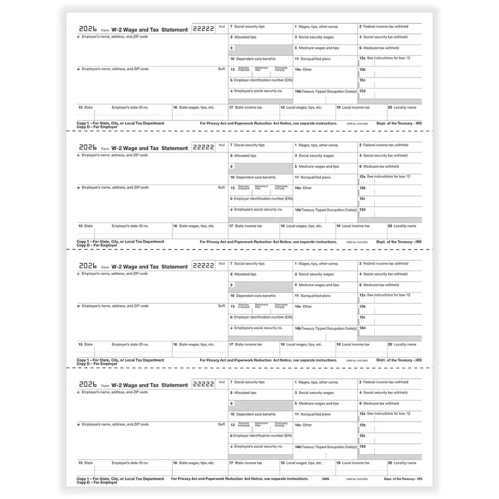 Tax Form W-2 - Employer Location - 4up (5406)