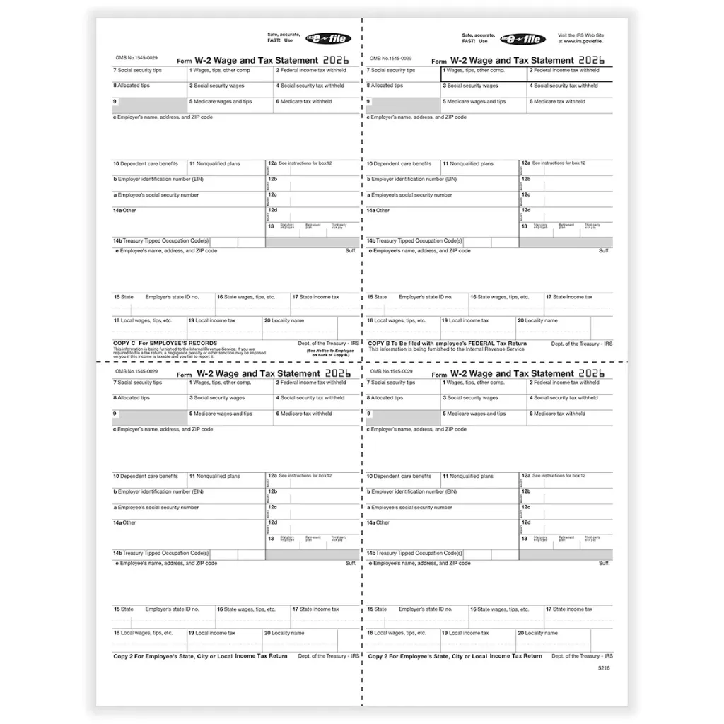 [5216] Tax Form W-2 Version 1A LW - 4up (5216)