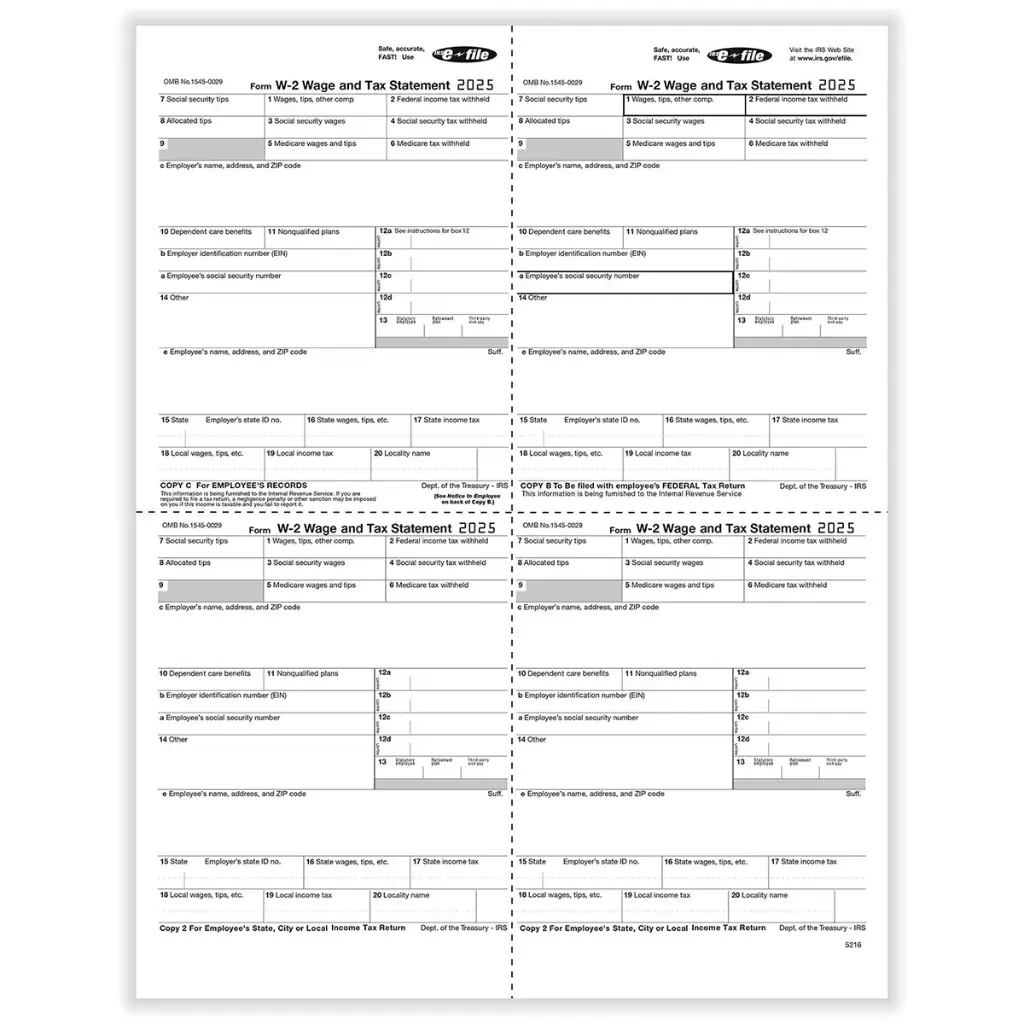 Tax Form W-2 Version 1A LW - 4up (5216)
