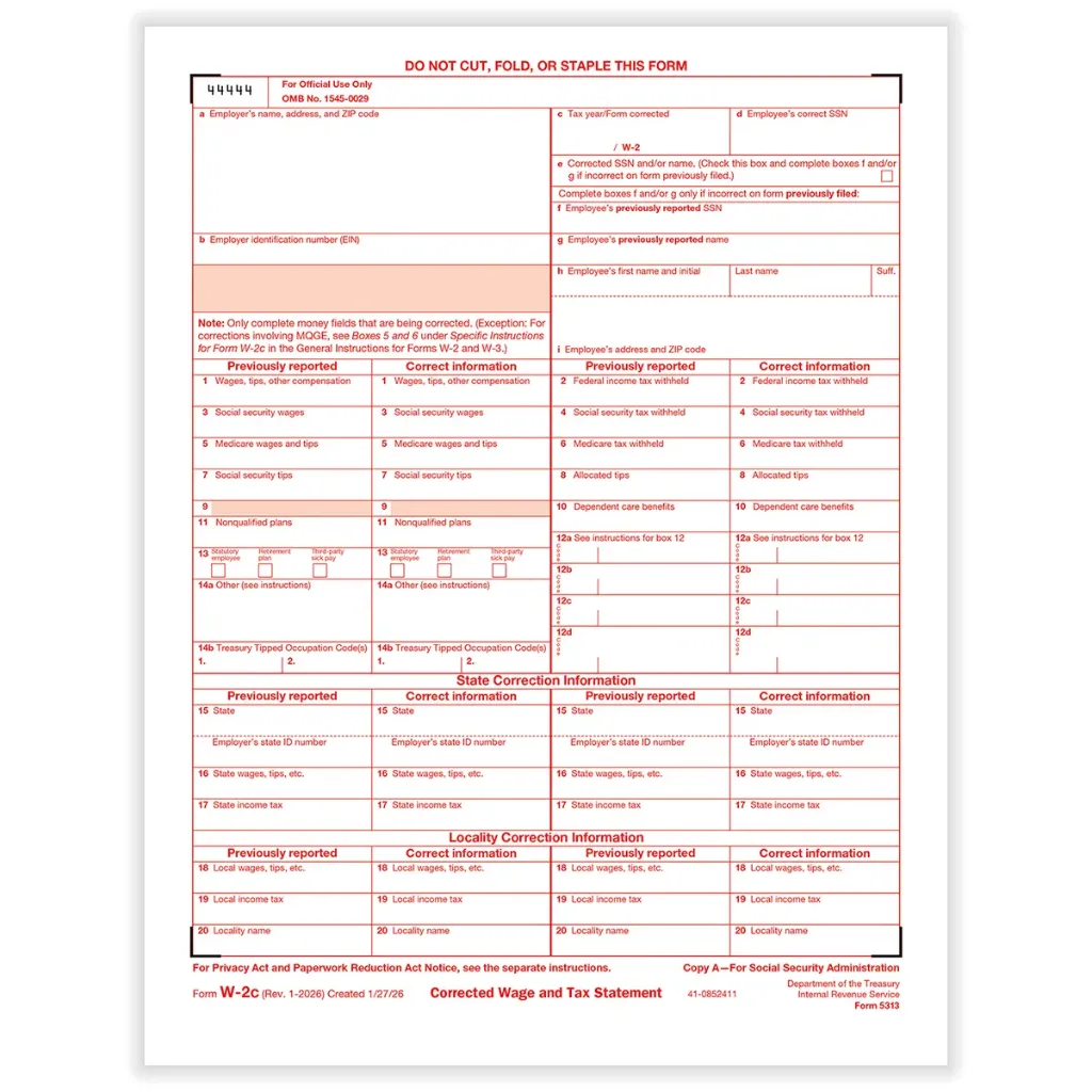 Tax Form W-2C - Copy A - Employers Federal (5313)