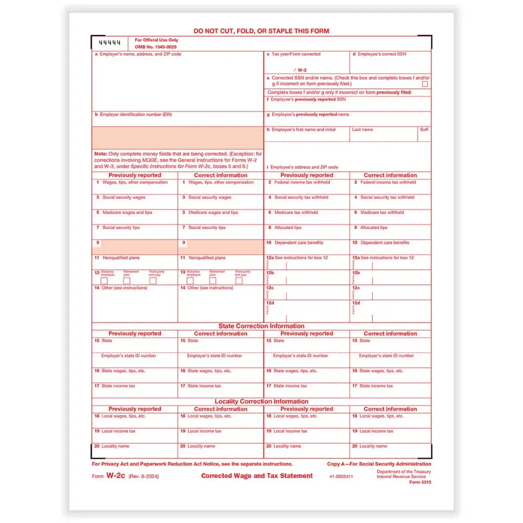 [5313] Tax Form W-2C - Copy A - Employers Federal (5313)