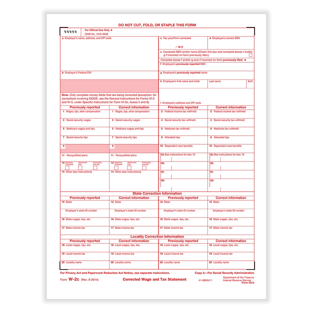 Tax Form W-2C - Copy A - Employers Federal (5313)