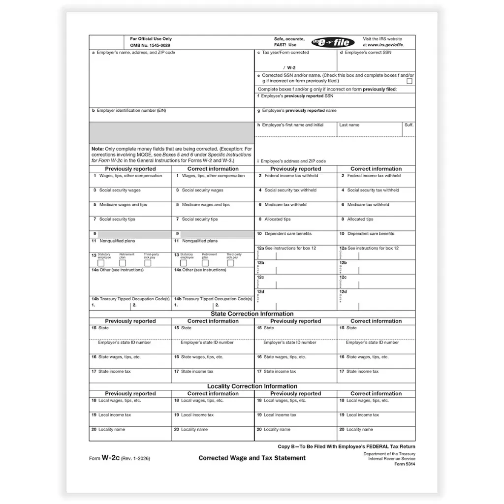 [5314] Tax Form W-2C - Copy B - Employee Federal (5314)